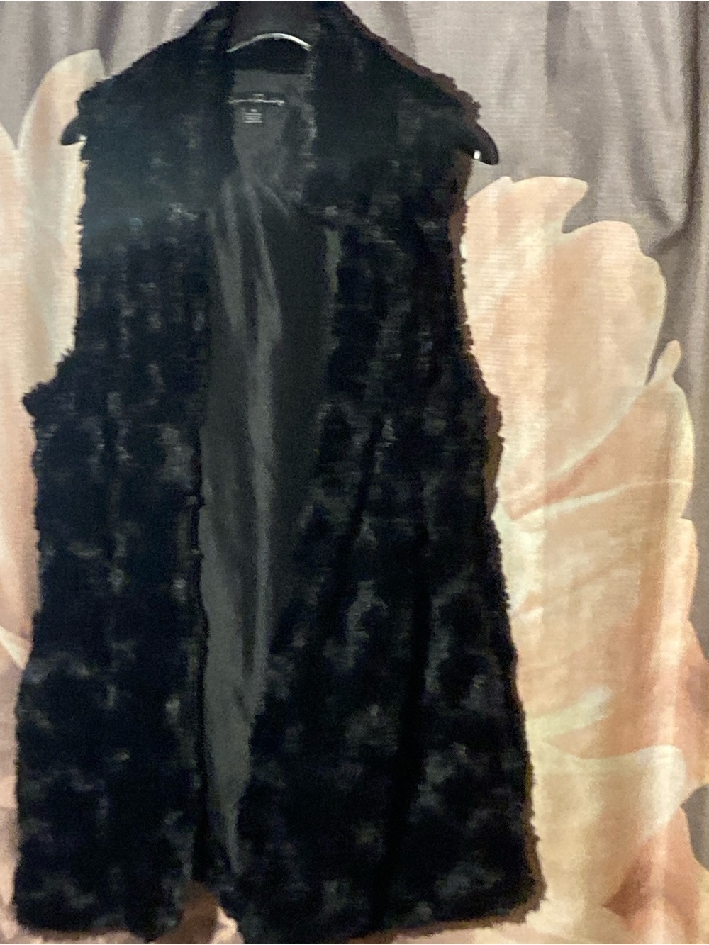French Laundry Black Faux-Fur A-Line Vest with pockets